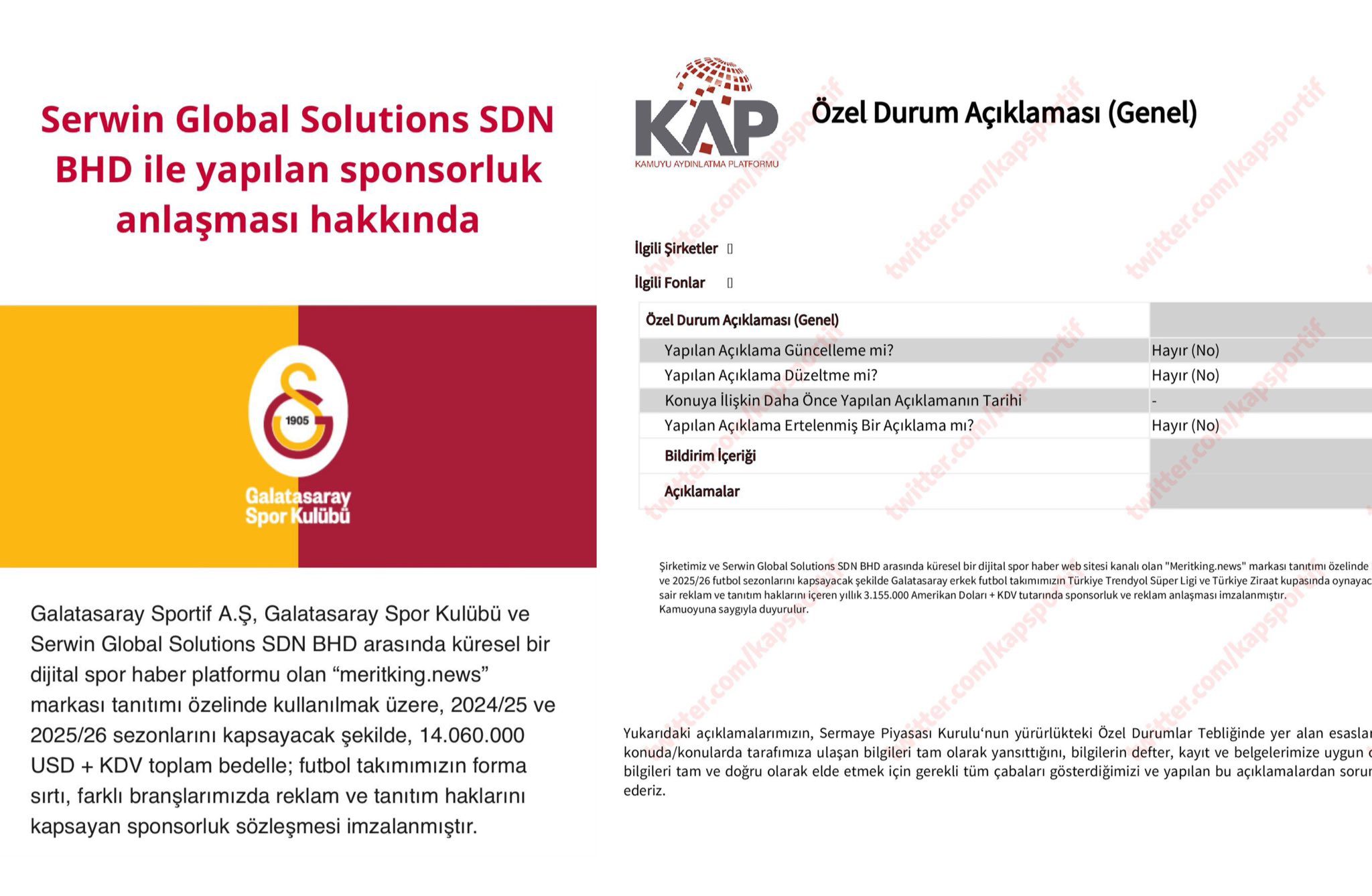 Galatasaray Meritking KAP bildirimi