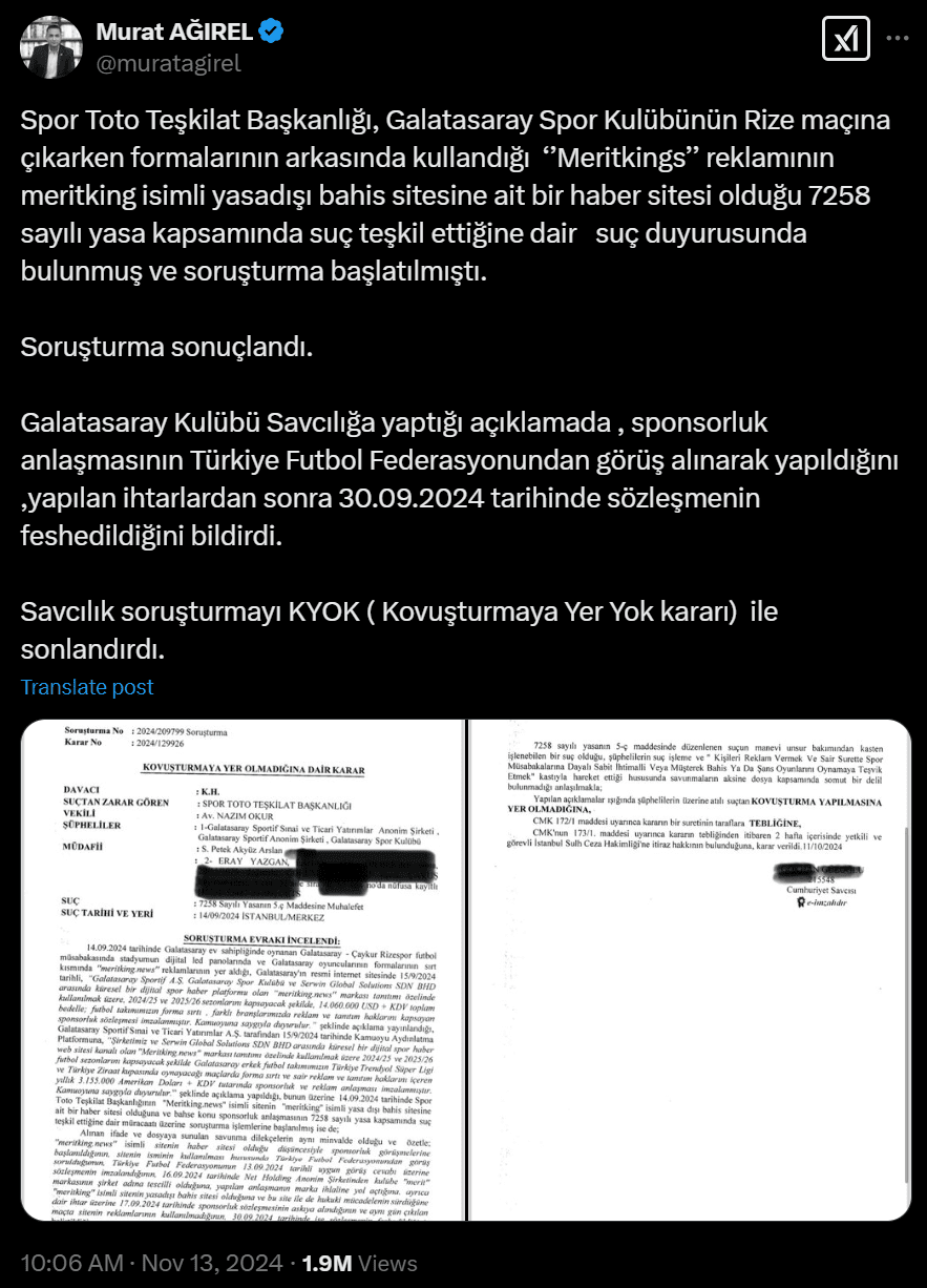 Spor Toto GS-Meritking kararı