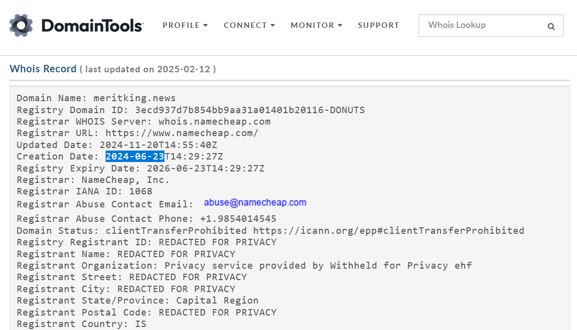 Meritking.news whois