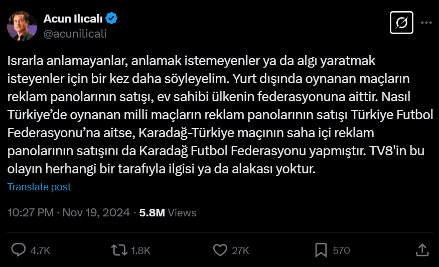 Acun Ilıcalı stad reklamları açıklaması 1