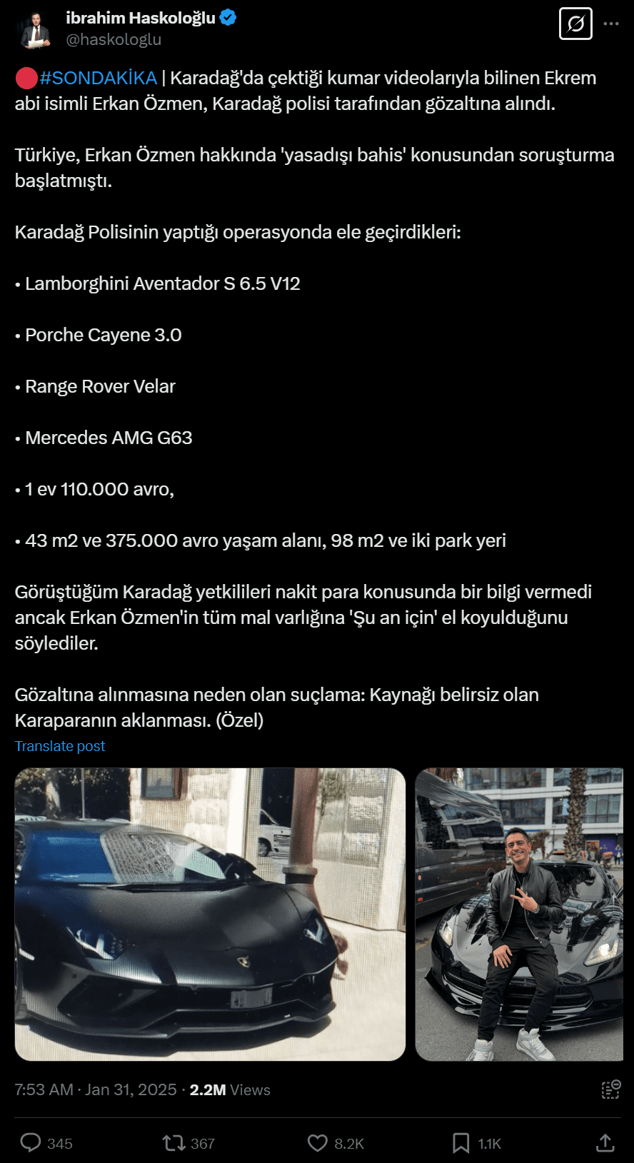 İbrahim Haskoloğlu'nun X'te EkremAbi paylaşımı