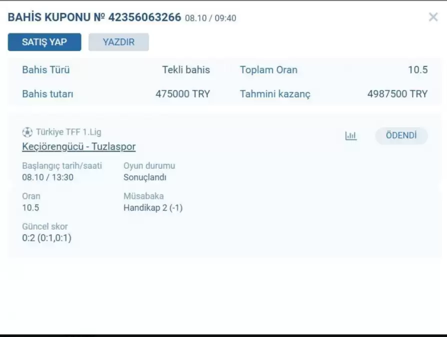 Tuzlaspor - Keçiörengücü bahis kuponu