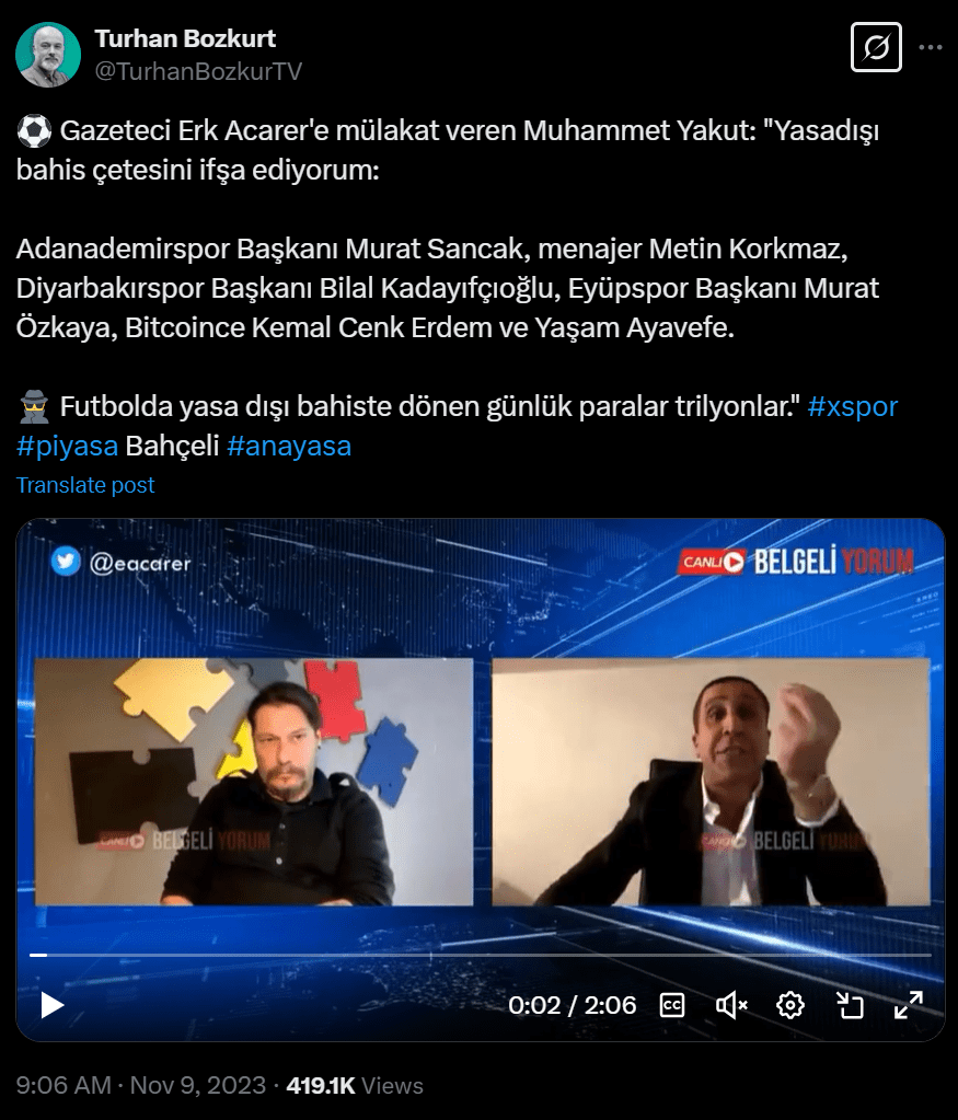 Muhammet Yakut'tan Yasa Dışı Bahis Çetesi İddiaları
