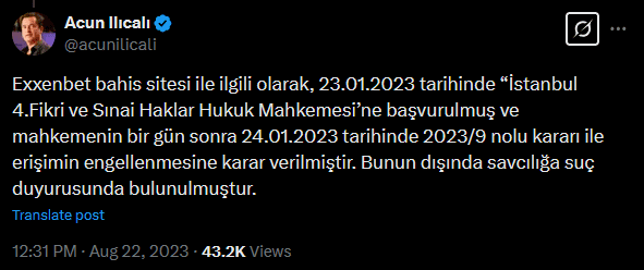 Acun Exxenbet X açıklaması