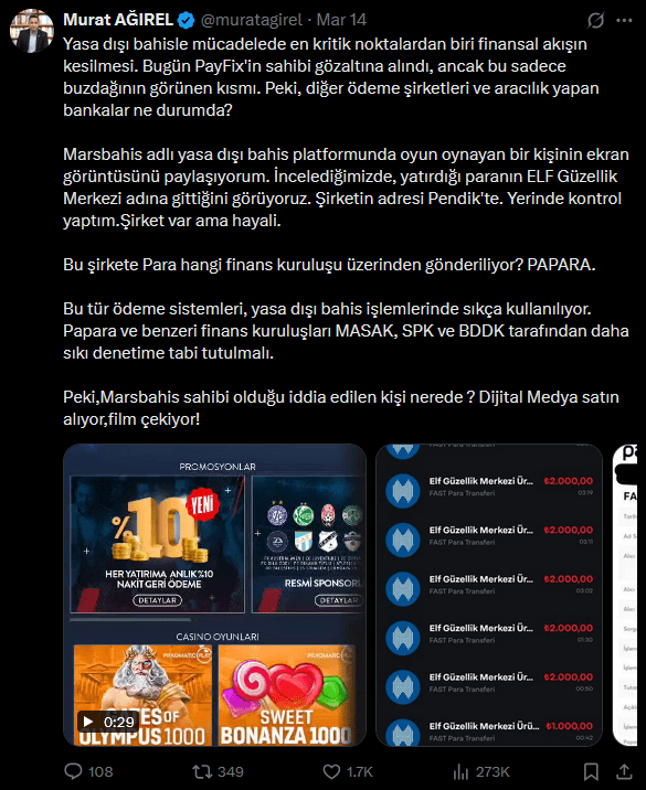 Murat Ağırel Papara paylaşımı