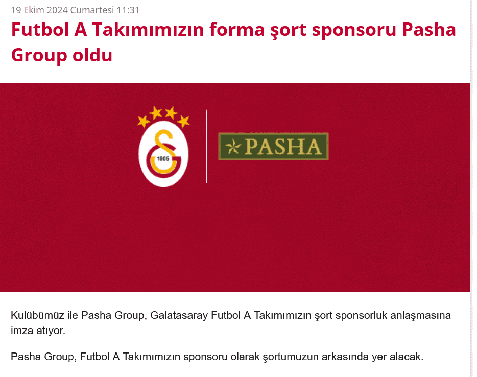 Galatasaray Pasha anlaşması