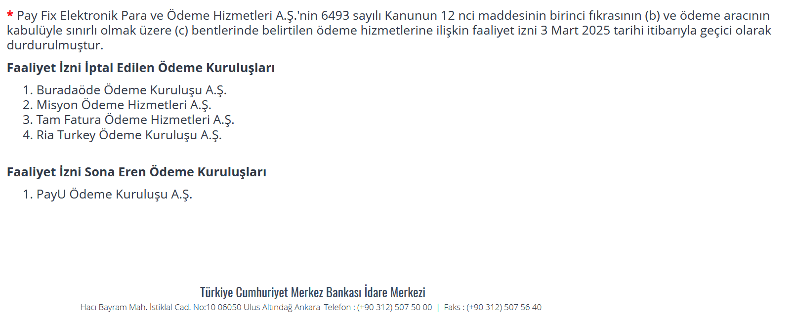 TCMB Payfix açıklaması