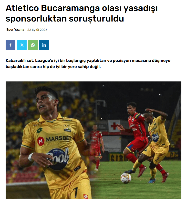 Marsbet Atletico Bucaramanga anlaşması