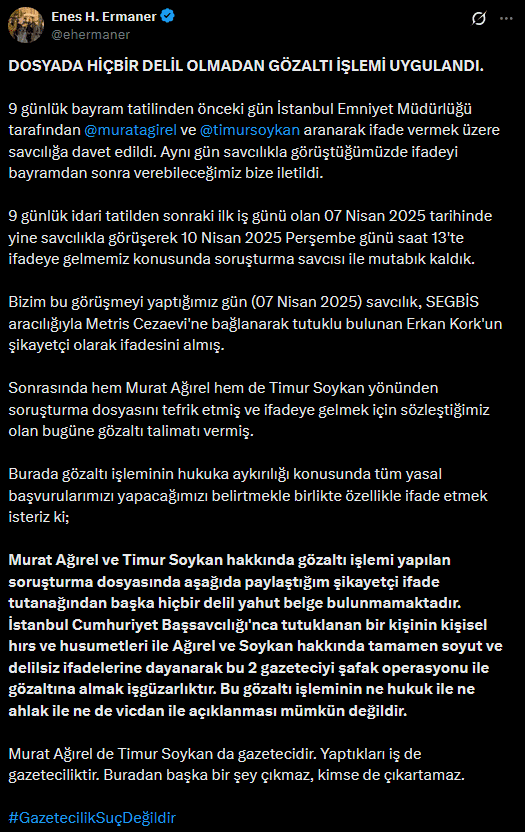 Enes Ermaner X paylaşımı
