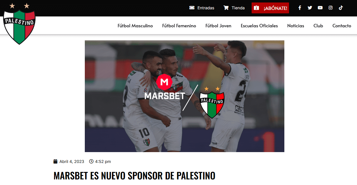 Marsbet CD Palestino sponsorluğu