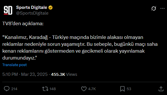 TV8, Macaristan-Türkiye açıklaması